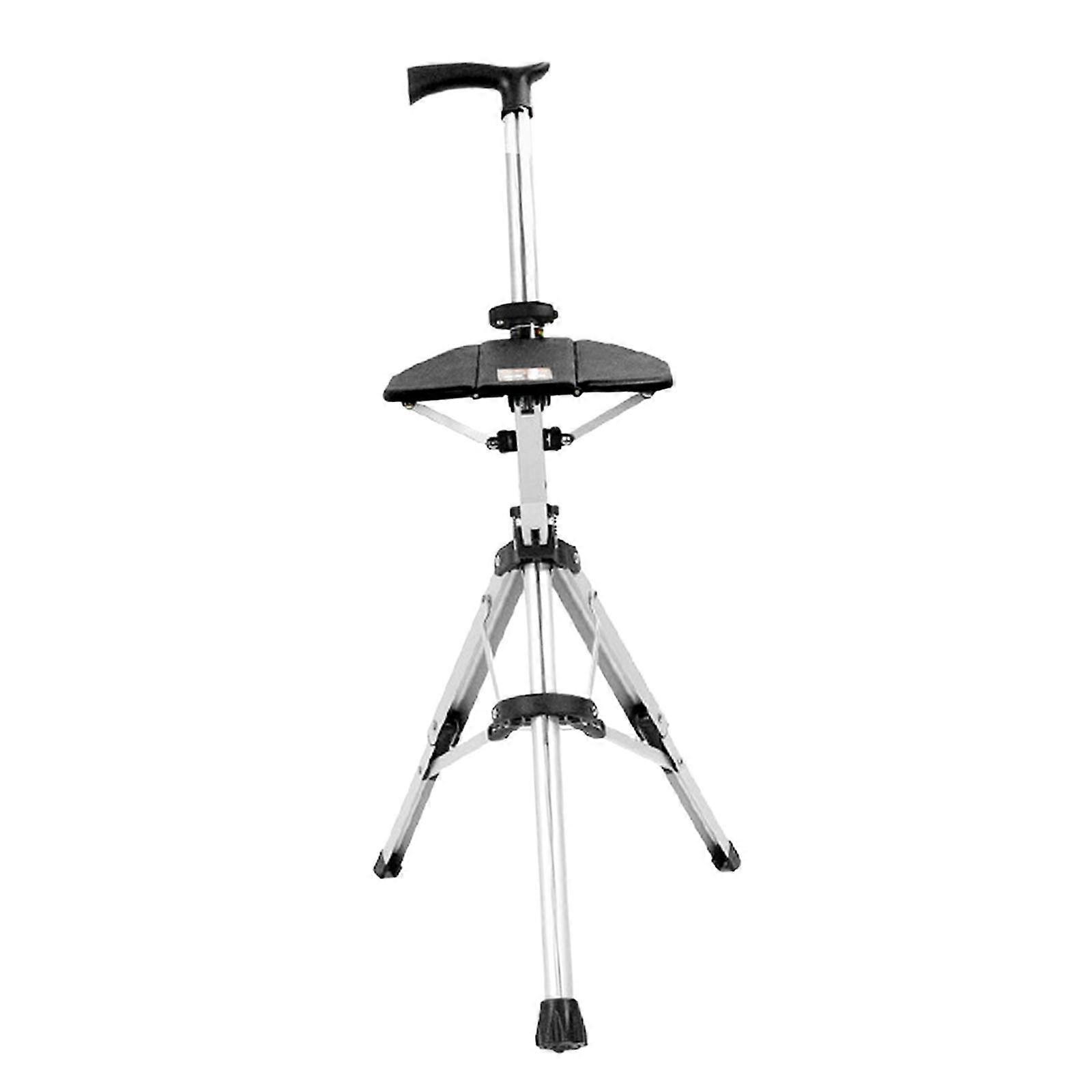 Katlanır Baston Koltuk Üç Ayaklı Yürüyüş Bastonu Dışkı Yaşlılar için Kadın Erkek Siyah