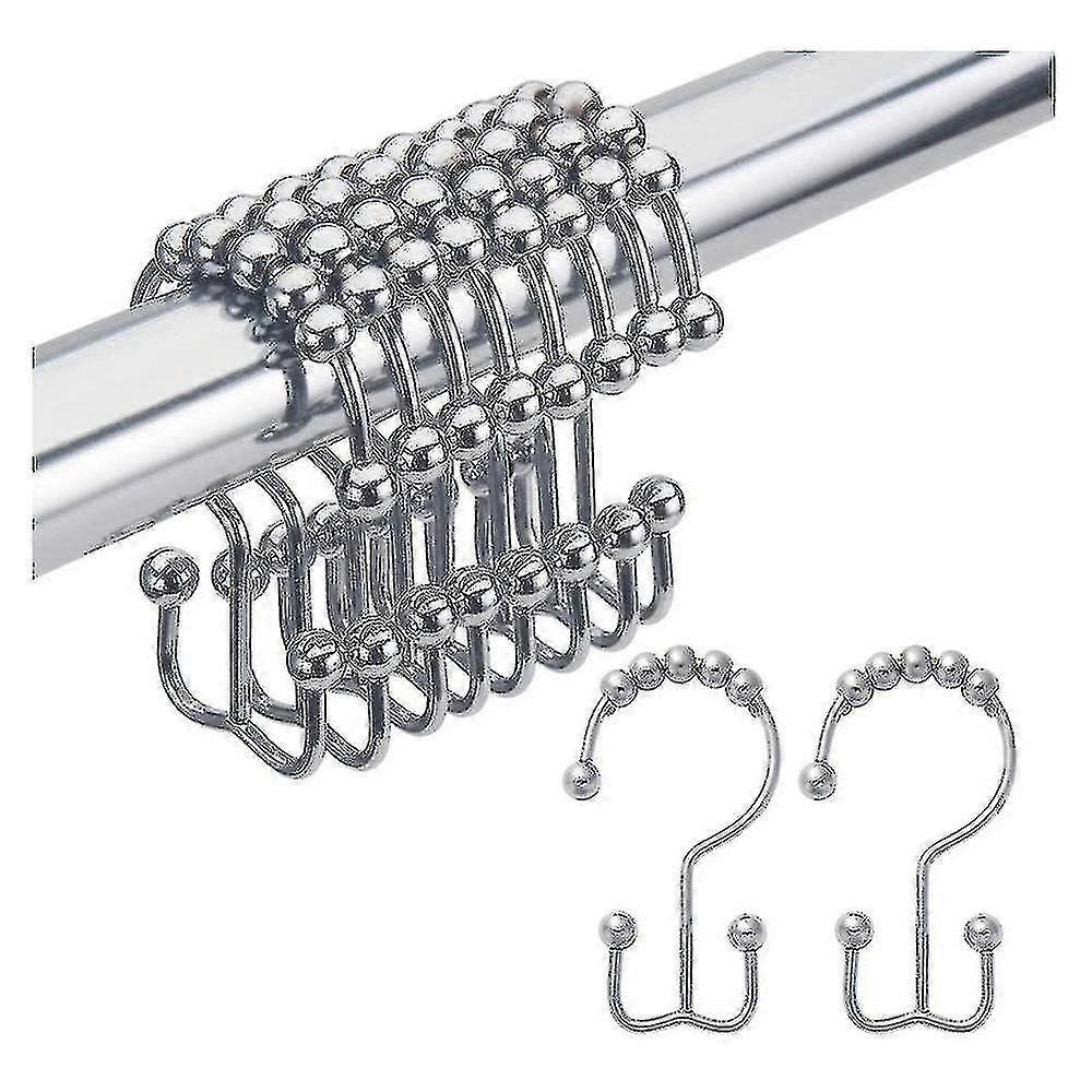 Shower Curtain Hooks Rings, Rust-resistant Metal Double Glide Shower
