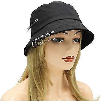 Five Ring &safety Pin Decor 100% Cotton Bucket Hat Packable Beach