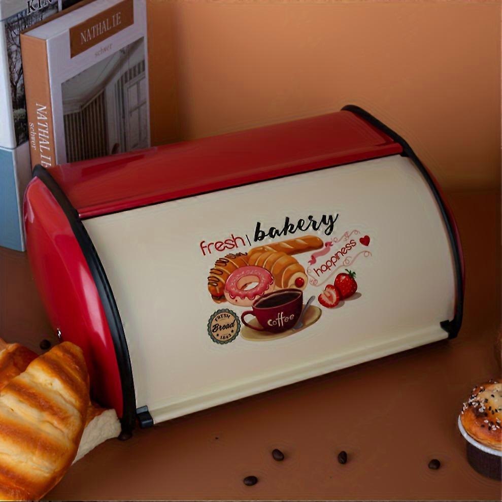 Luxury Iron Bread Box, Vintage Bread Storage Container, Fresh Bakery Metal Bread Bin with Roll Top Lid for Kitchen Counter, Uncharged Bread Holder for