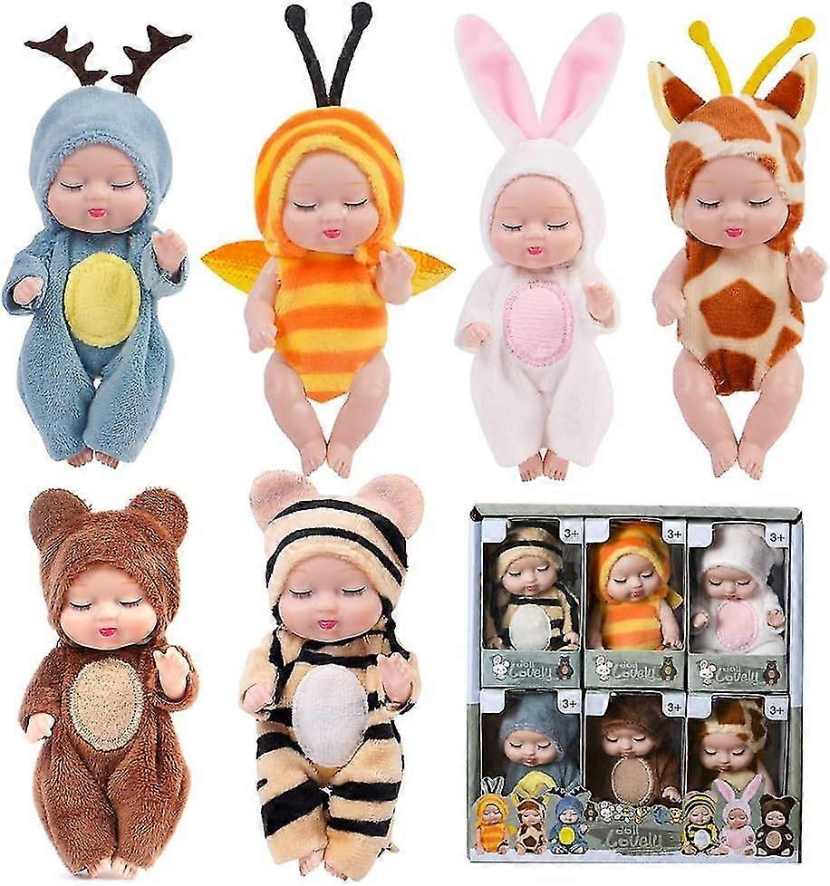赤ちゃん生まれのアクセサリー、6ピースベビーミニ人形、ベビードール、ベビードールセット、洗えるPVC素材生まれ変わりミニベビードール女の子、幼児、子供向け