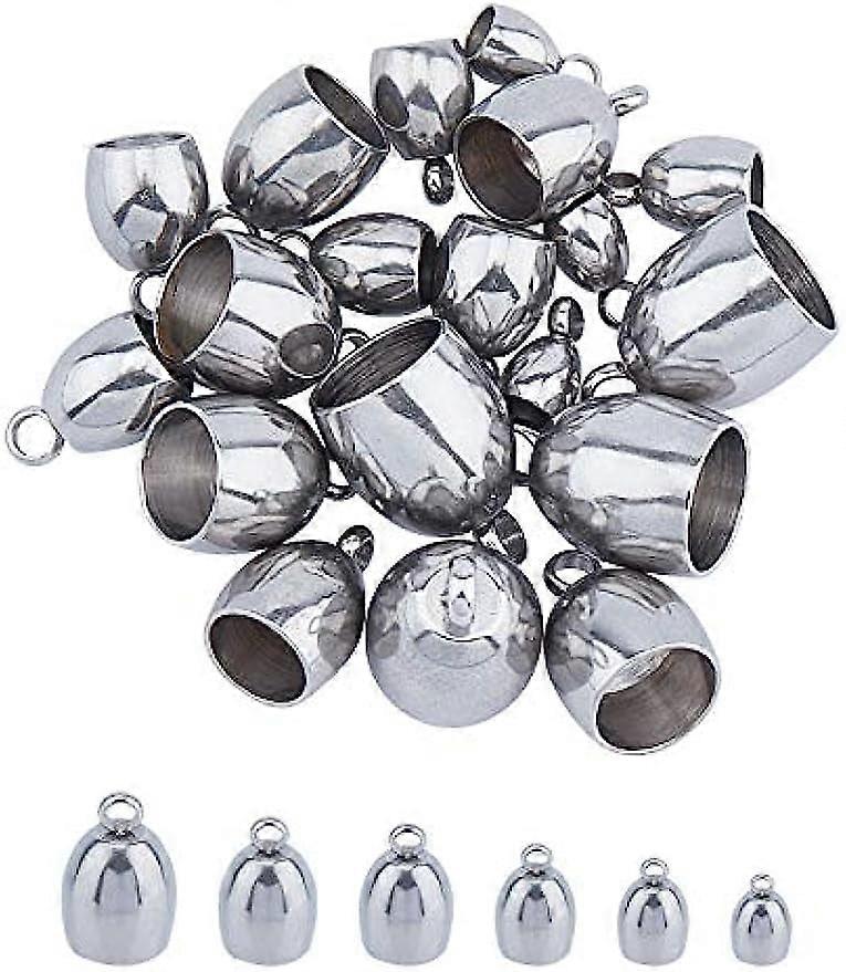 24pcs 6 Sizes Stainless Steel Cord Ends Barrel Leather End Caps 3 4 5 6 7 8mm Inner Diameter Cord End Terminators