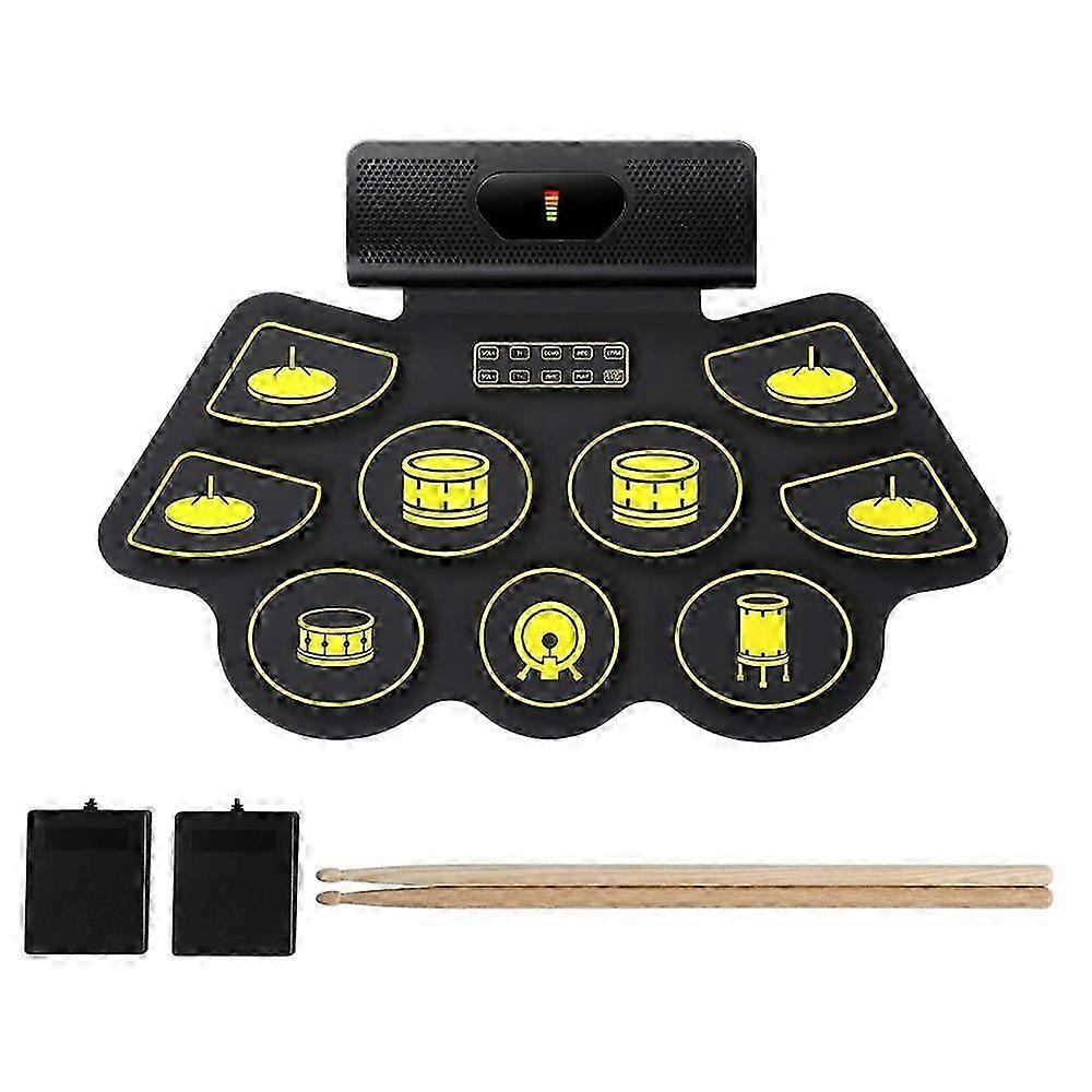 Electric Drum Kit 9 Pads Portable MIDI Electronic Roll Up Drum Kit with Built in Speakers, Foot Pedals Drumsticks