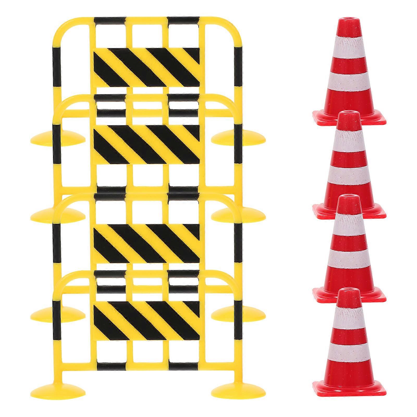 8pcs Street Road Barricade Miniature Roadblocks City Traffic Cone Scene Fence