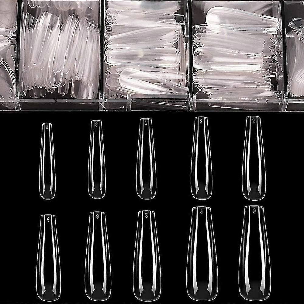 coffin nails long fake nails - clear acrylic nails coffin shaped ballerina nails tips btartbox 500pcs full cover false nail artificial nails with case