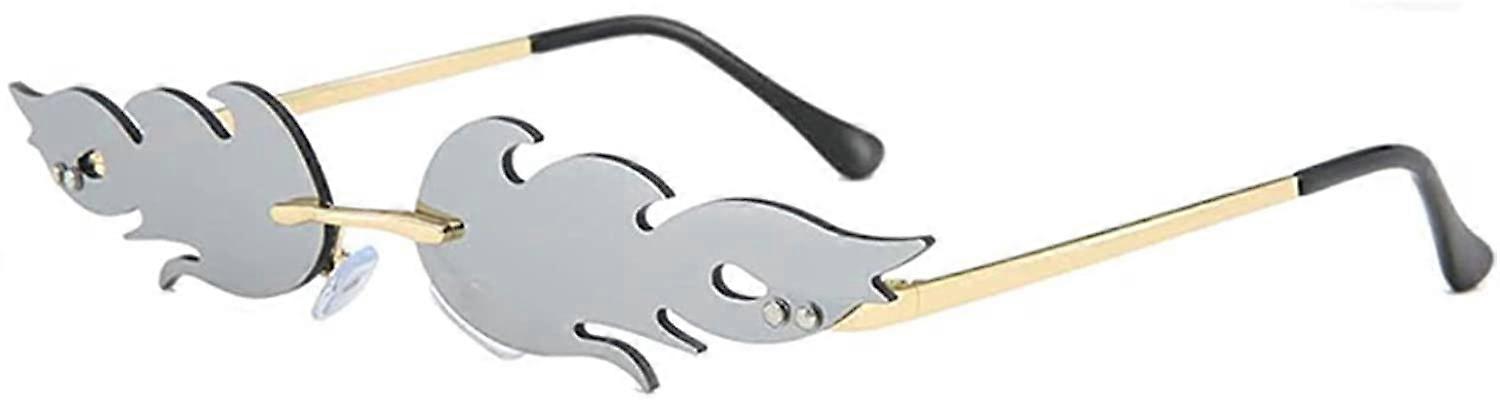 Fire Flame Sunglasses Rimless Wave Glasses Fire Shape Eyewear For PartySilver