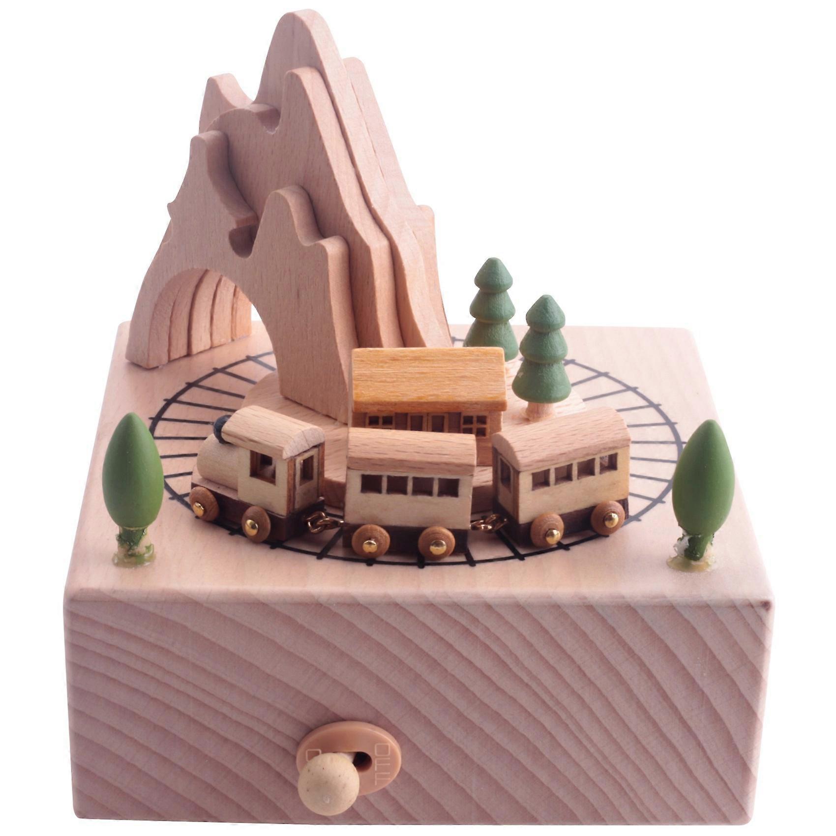 Wooden Box Featuring Mountain Tunnel With Small Moving Magnetic Train Plays