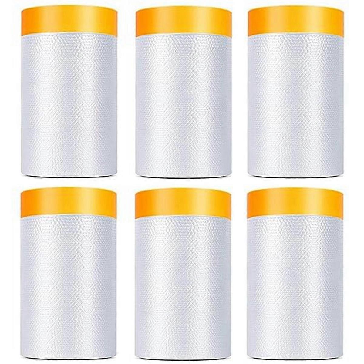 6 Pack Tape and Drape, 1.8X62.3 Ft Pre-Taped Masking Film for Auto Painting Covering, Plastic Pre-A