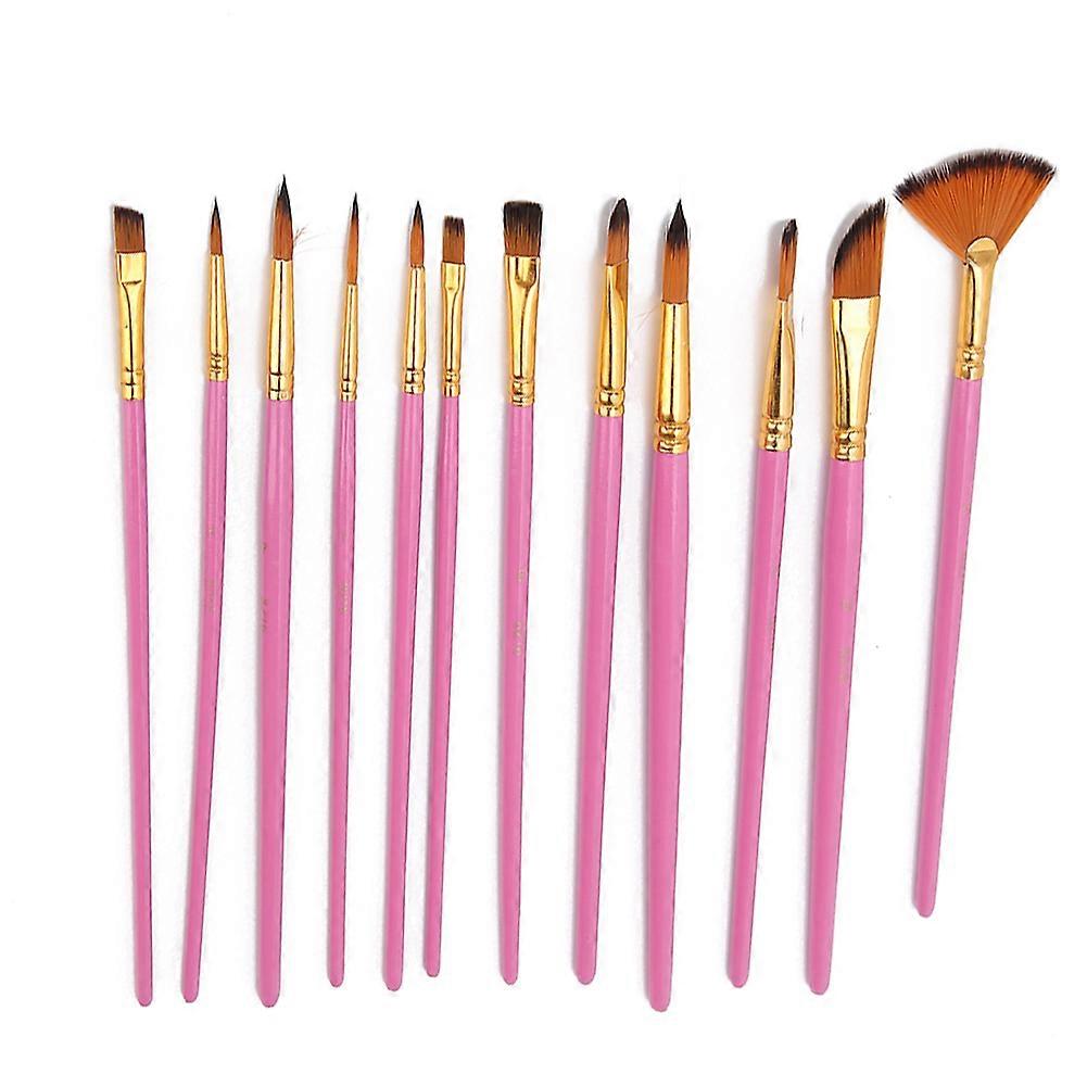 12Pcs Nylon Brush Set TYP306 for Oil Painting Tools Strong Adhesion for Artists StudentsPink