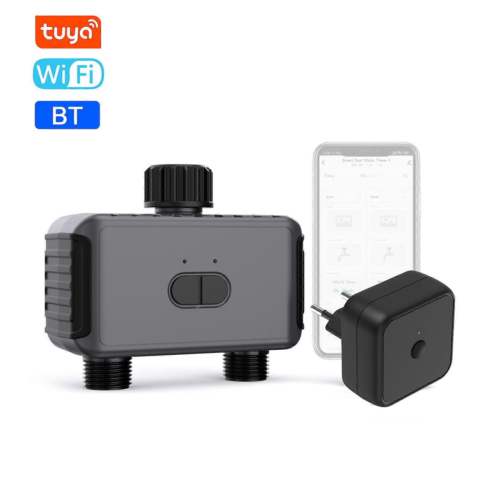 Tuya Wifi BT Gardening Automatic Irrigation Water Timer Automatic Watering Device Garden Balcony Rain Sensing Control Intelligent Two Zones Irrigation