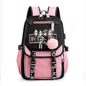 Backpack Laptop Bag Bookbag With Usb Charging&headphone Port(black&pink)