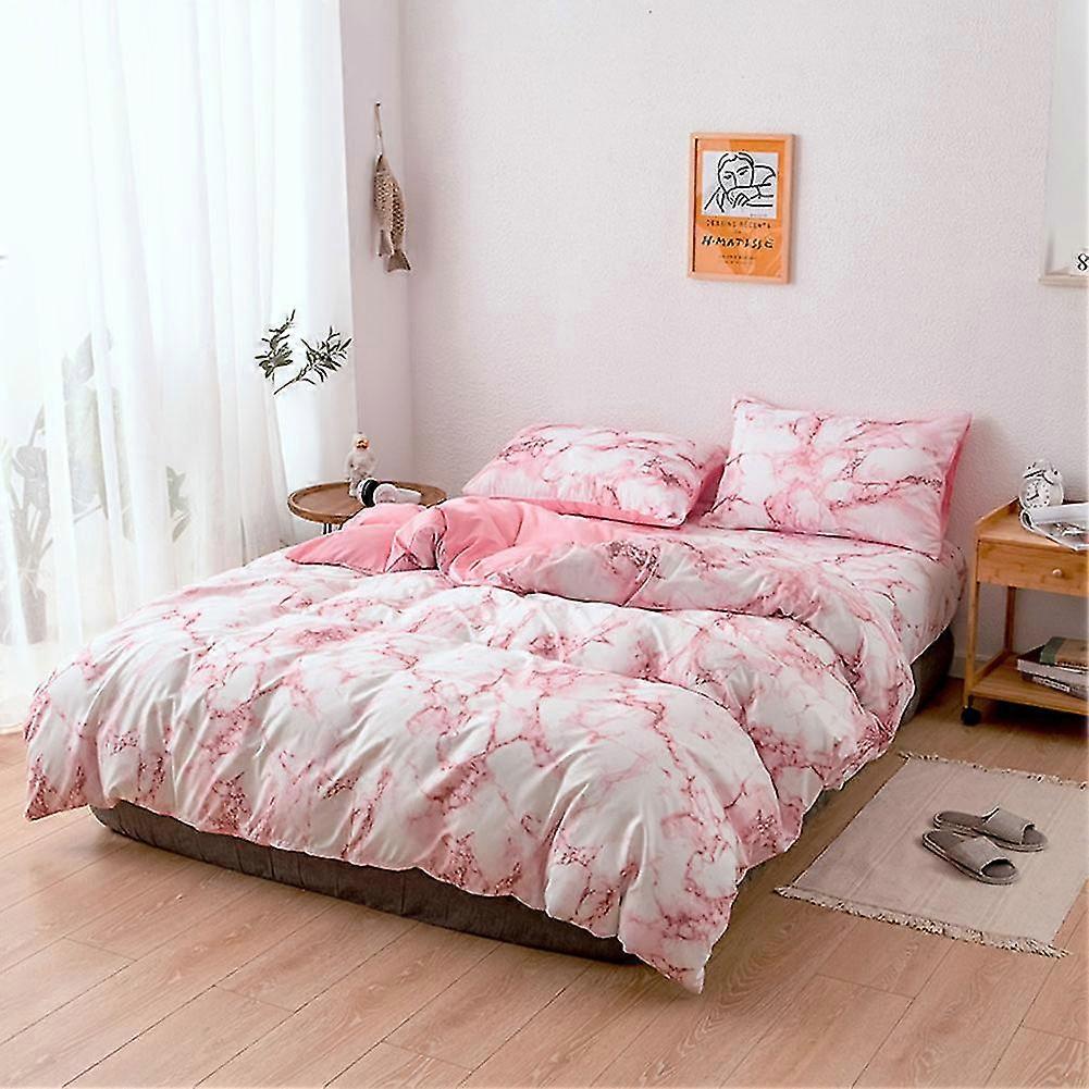 3pcs/set Marbled Pattern Polyester Bedding Set Quilt Cover And Pillowcase Us-full Size (pink)