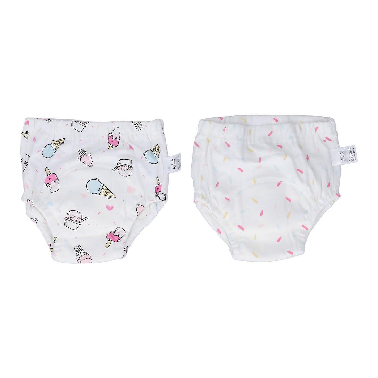 2 Pcs Toddler Training Pant Cotton Strong Absorbent Washable Reusable Elastic Baby Training Underwear Ice Cream Pattern