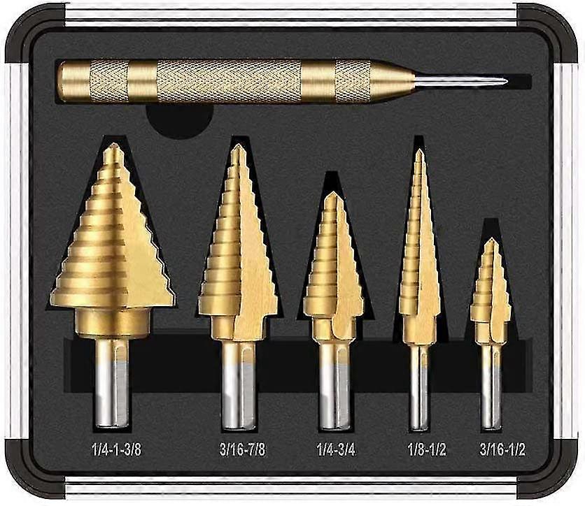 Step Drill Bit, 5pcs Titanium Drill Bit Set With Automatic Center Punch