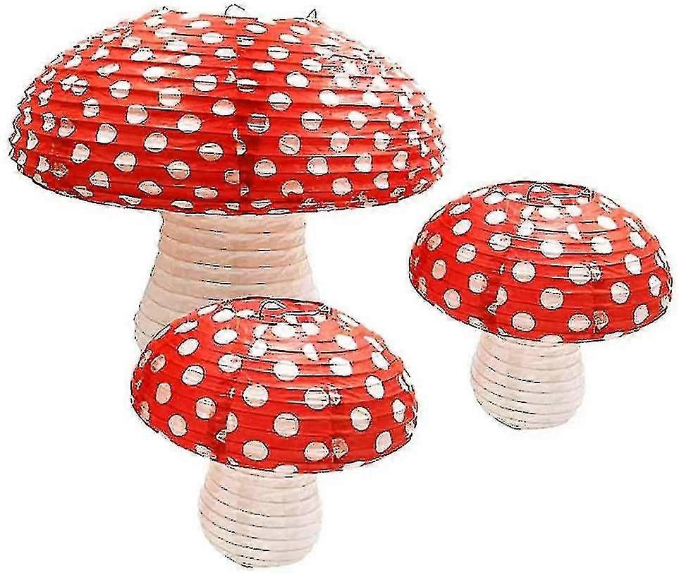 3pcs Large Mushroom Shaped Paper Lanterns For Forest Jungle Theme Party