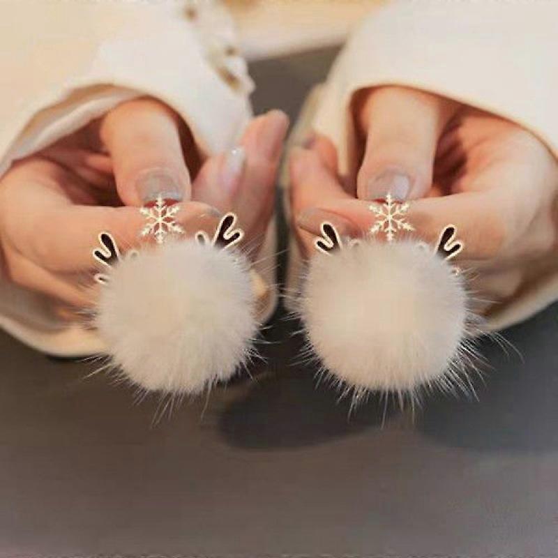 Snowflake Antler Hair Ball Earrings