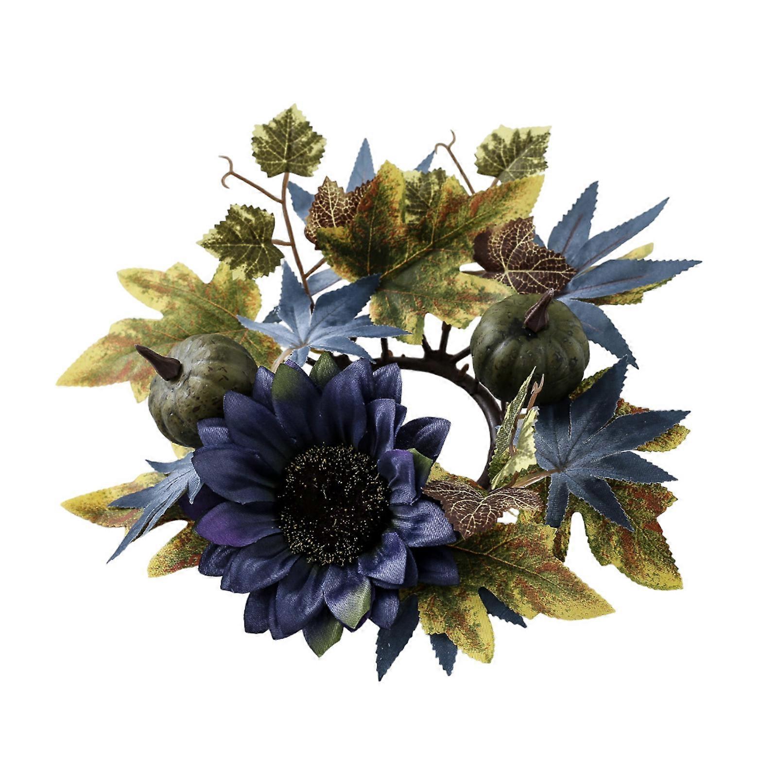 Halloween Candle Ring Wreath Artificial Pumpkin Sunflower Maple Leaf Wreath Pillar Candle Holder for Wedding Home Table Decoration