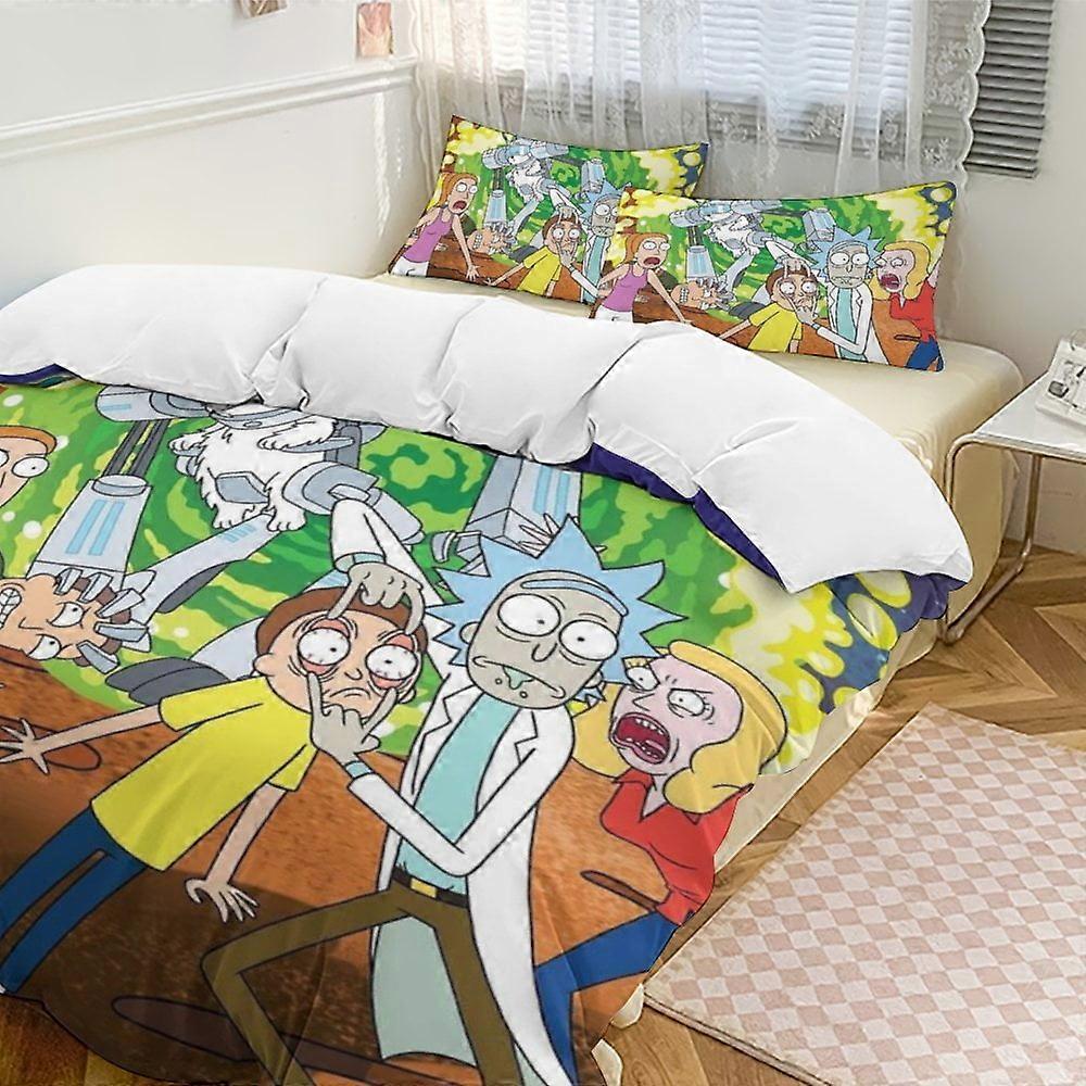 v2025 Lençóis Roupa de cama Rick And Morty Conjunto de cama de 3 peças Conjunto de cama macio e quente e confortável com 1 capa de edredão e 2 fronhas Lençóis yuq202