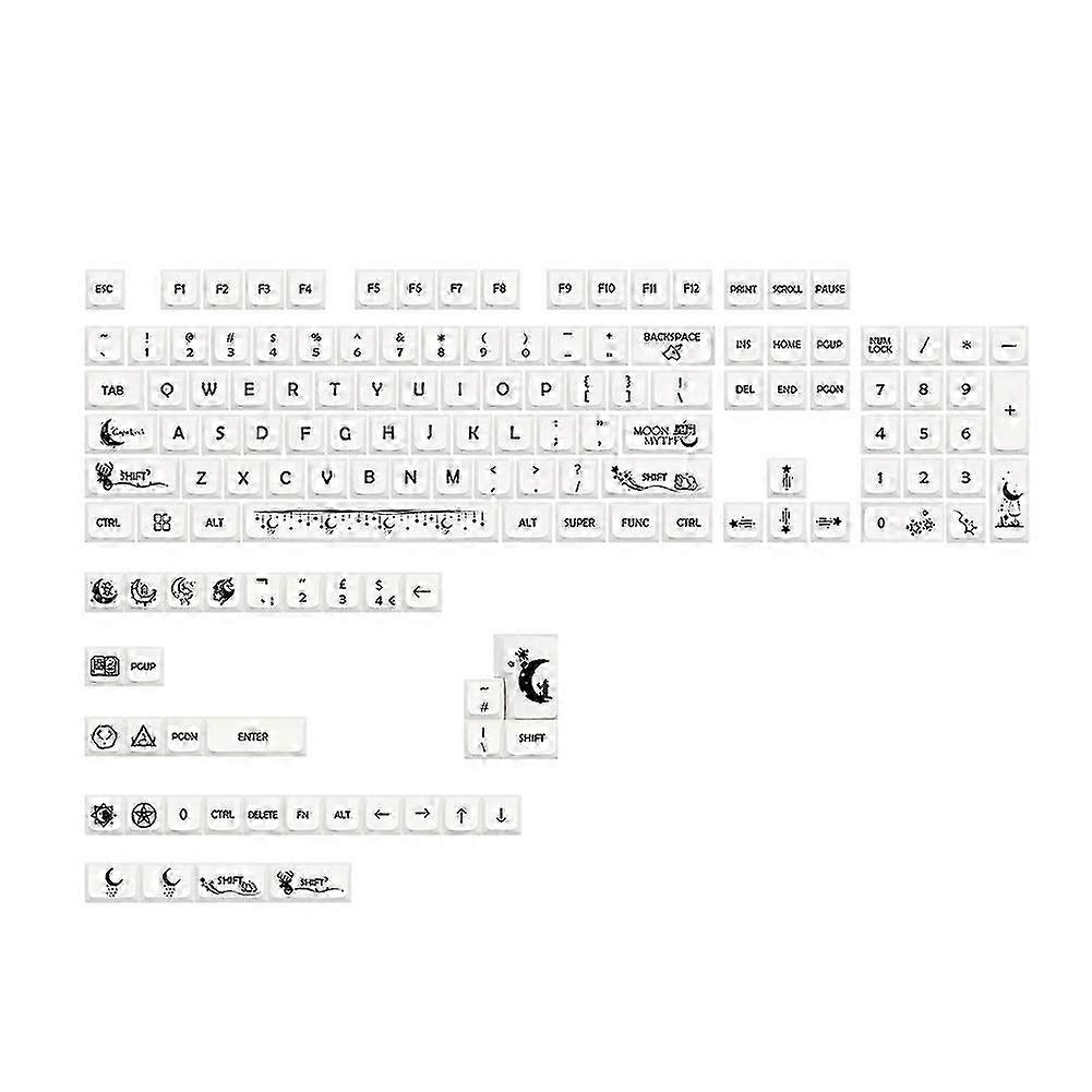 138 Keys MDA PBT Keycaps for Mechanical Keyboard Dye Subbed Star Moon Myth Theme White Color MDA Ke