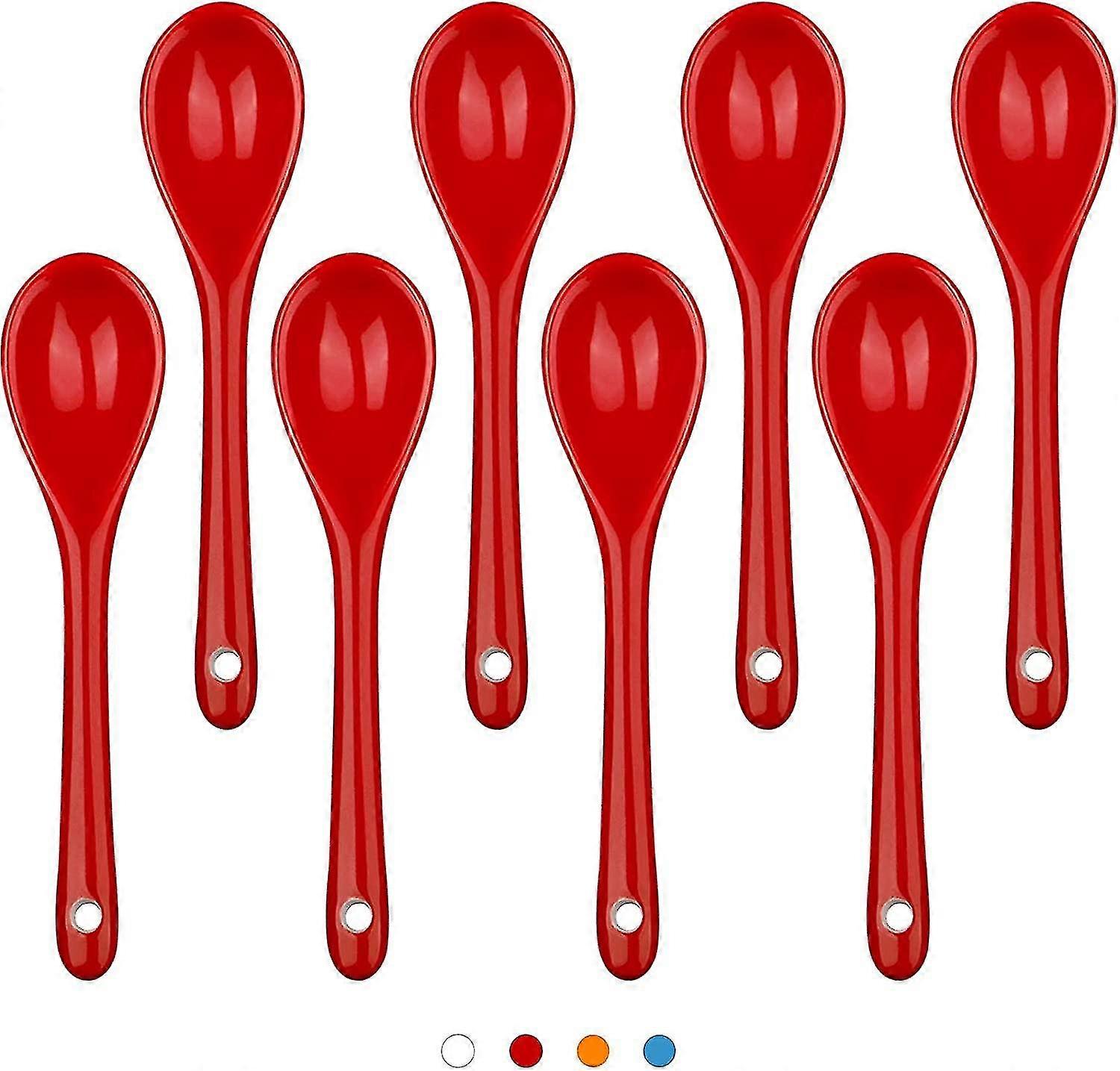 Teskefulde 8 stykker keramik, espressoske sæt til kaffe, dessertskeer opvaskemaskine sikker rød, 4,7 tommer