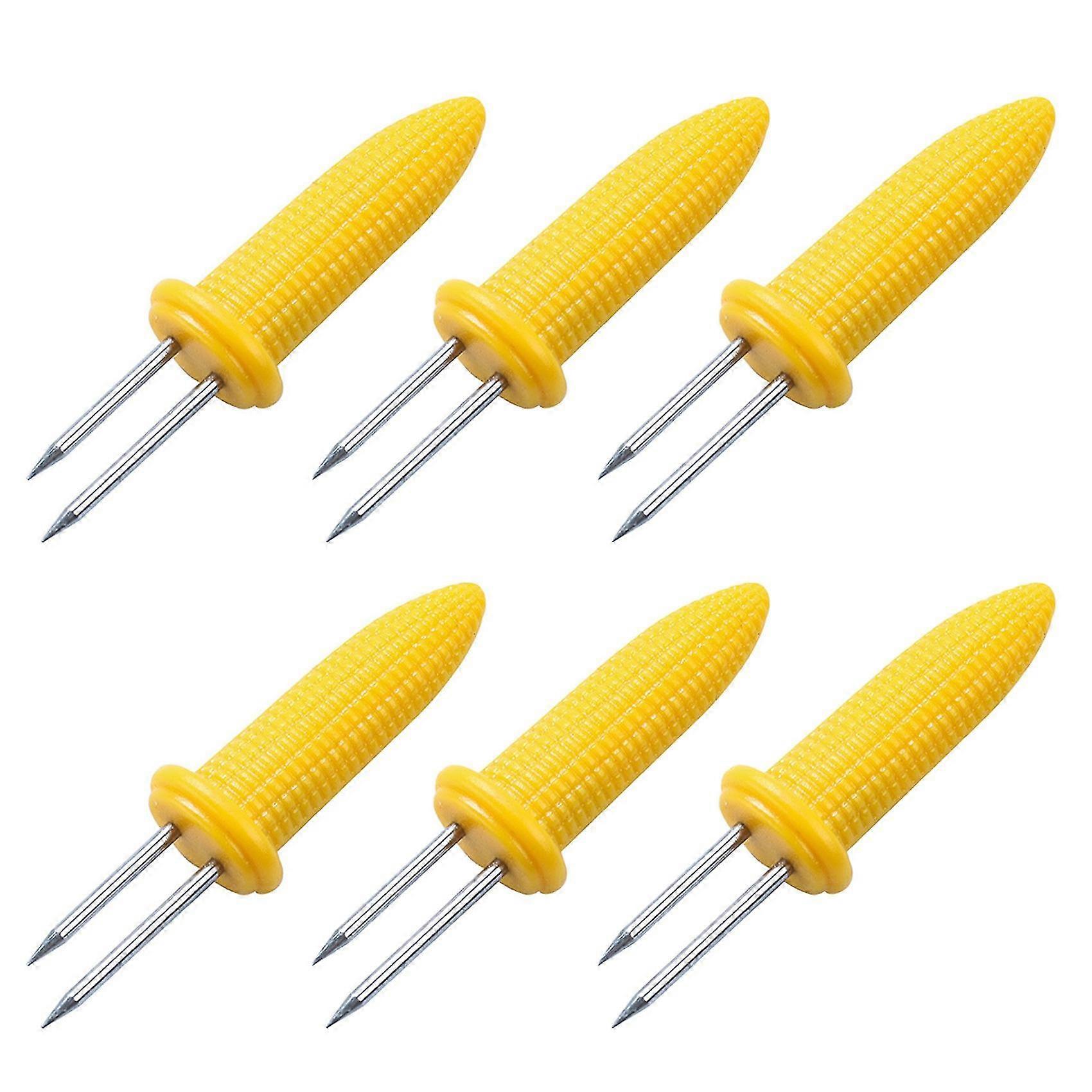 6 Pieces Of Corn Rack Corn On The Cob Stainless Steel Corn Rack Fork Skewers With Silicone Handle