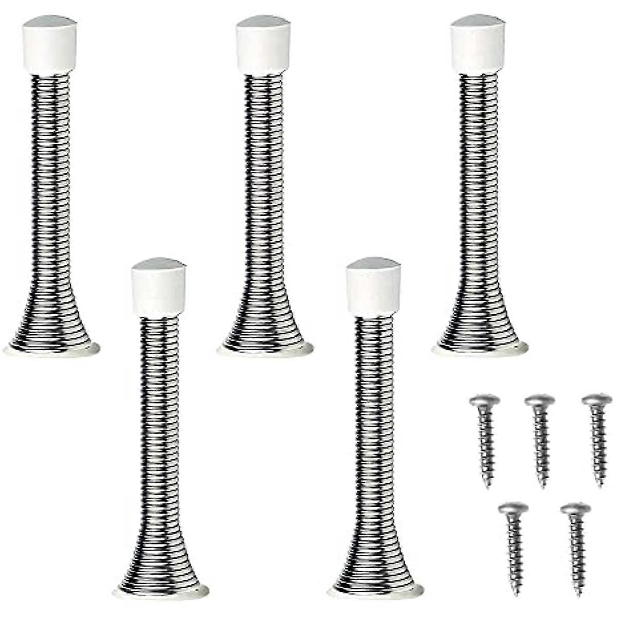 Spring Door Stop, 5 Pack 85 mm Spring Door Stop Wall Mounted Door Stop Metal Spring Door Stopper with Base and Screw, for Protect Walls and Doors (Sil