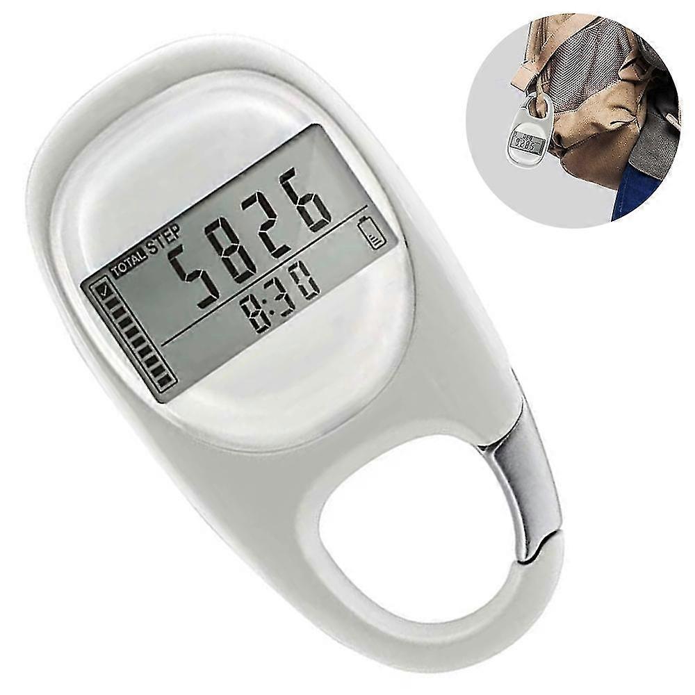 3d Digital Simple Walking Distance Clip On Pedometer Step Counter White