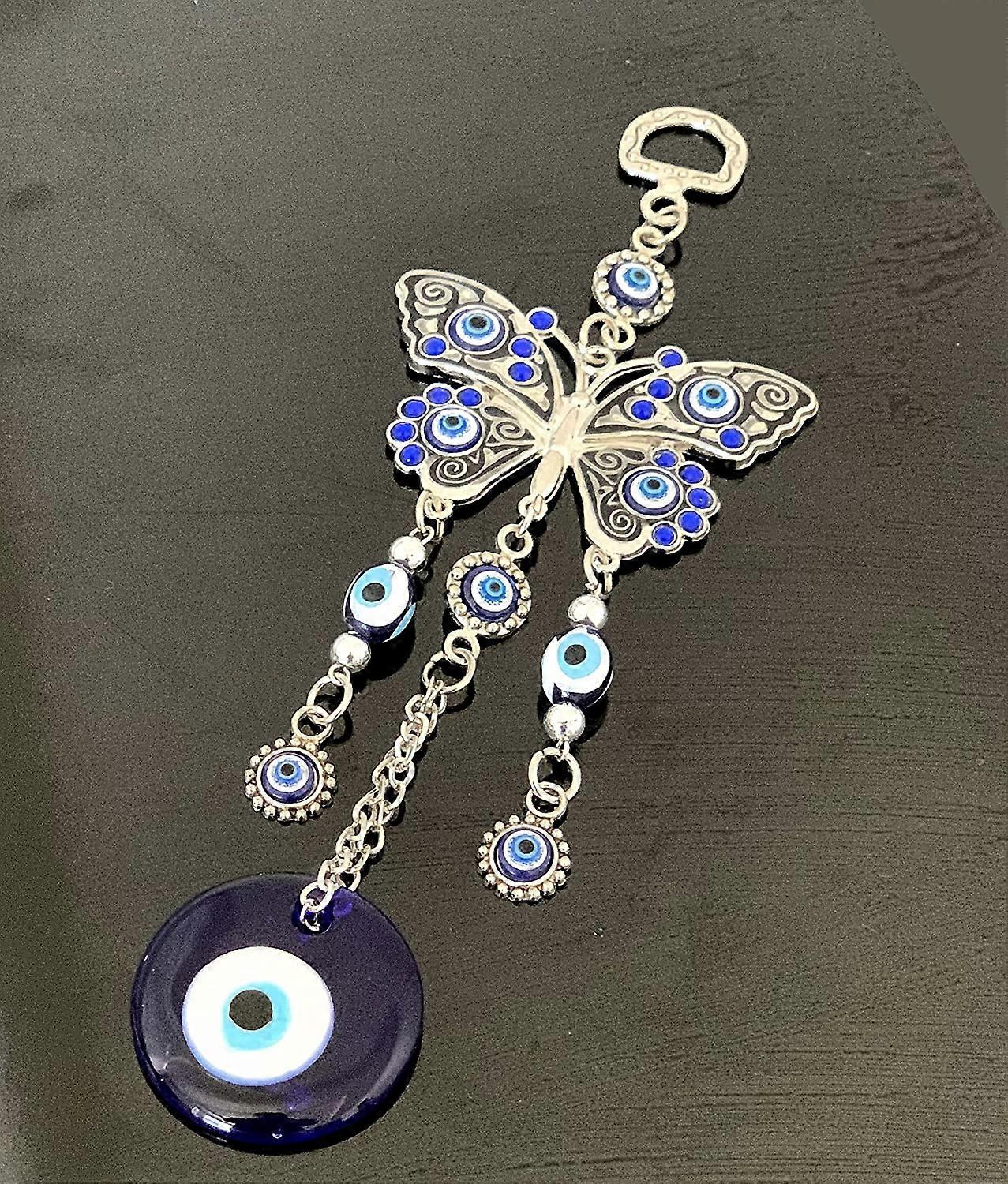 Turkish Evil Eye Hanging Glass Amulet for Wall Decor (Blue, 5.8 In