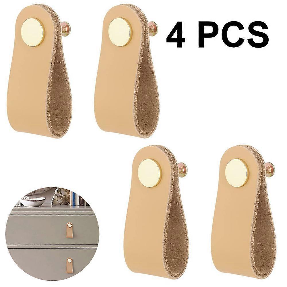 PIAO 4 Pieces Drawer Knob Pull Handle Leather Cabinet Drawer Pulls Mordern Cabinet Cupboard Knobs with Screws for Home Office Cabinet Drawer Handles