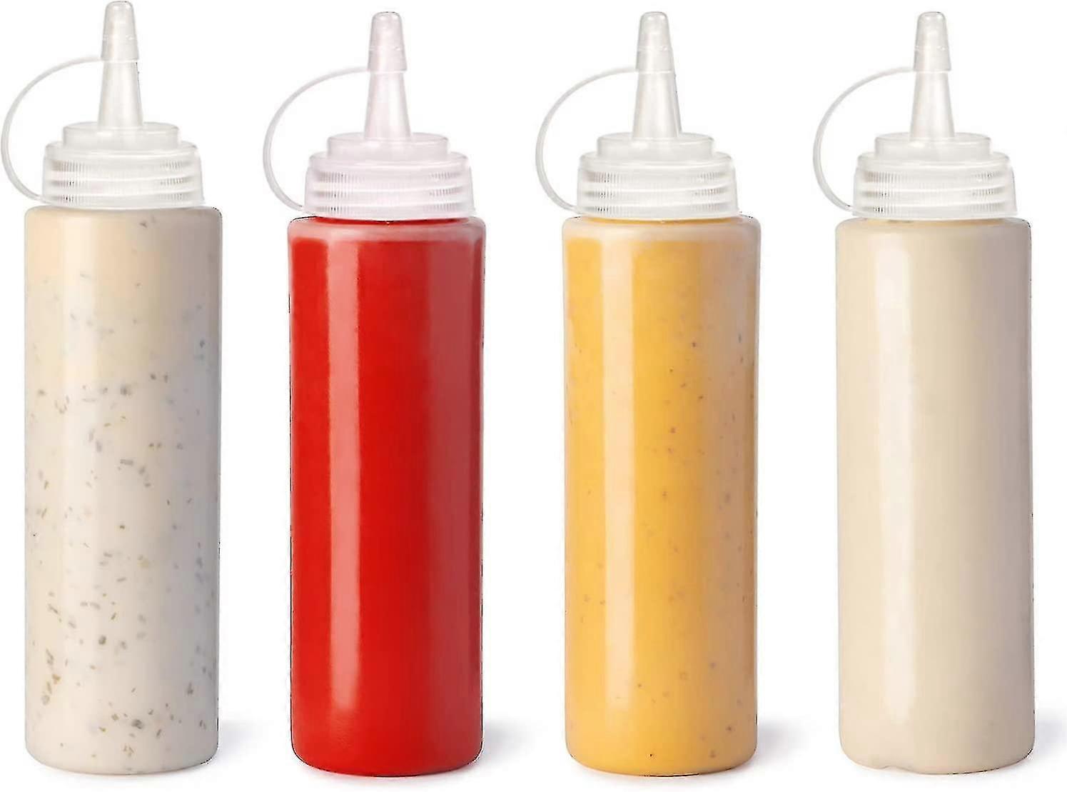 4 Pcs Squeeze Condiment Bouteilles avec Twist On Cap Couvercles, 240ml Multipurpose Squirt Bottles Squeezy Sauce Bottle Plastic Dispensing Bottles For Sauce, B