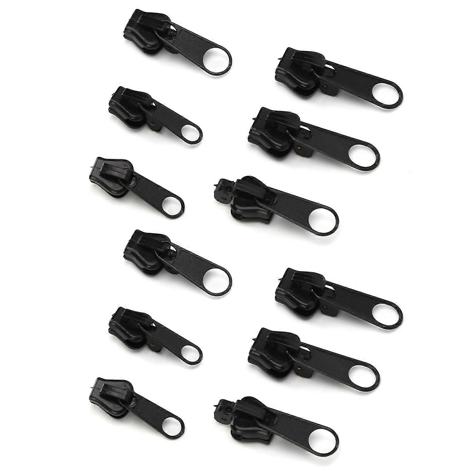 Black Zipper Head Repair Kit - 12Pcs Universal Replacement for Jackets Jeans Trousers Coats Wallets