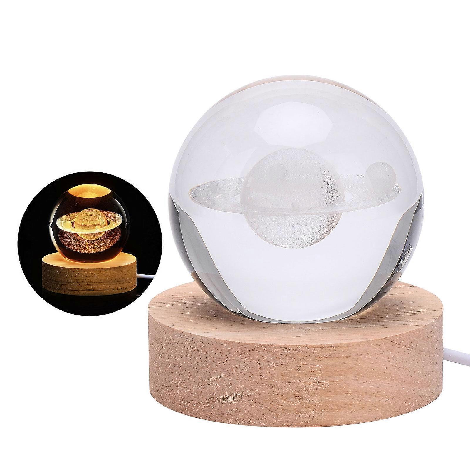 3D Crystal Ball Night Light Globe Table Lamp With Wood Base Moon Light,100% New