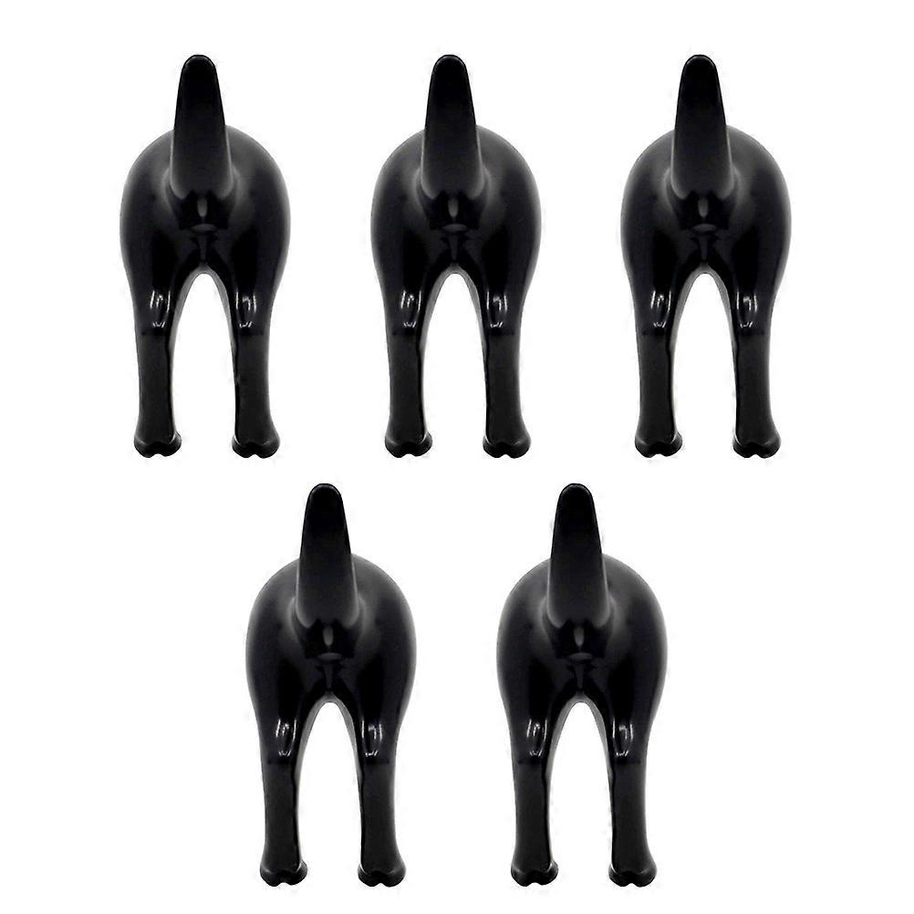 5Pcs Punch Free Storage Pothook Wall-mounted Hooks Tail Shape Hooks (Black)
