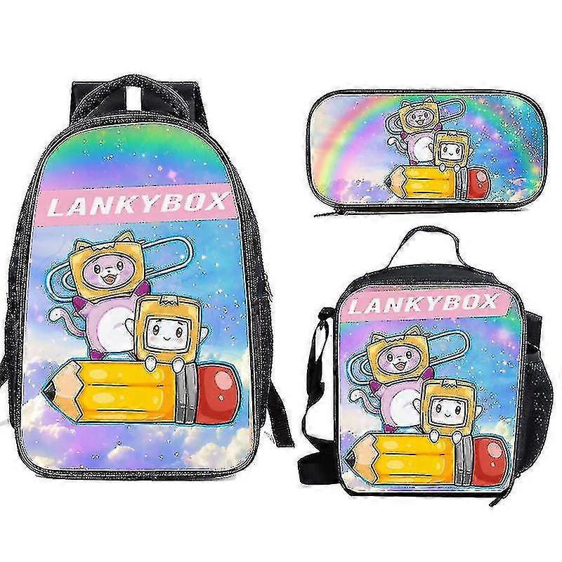 Lankybox Print School Bag Student Backpack Three Piece Backpack