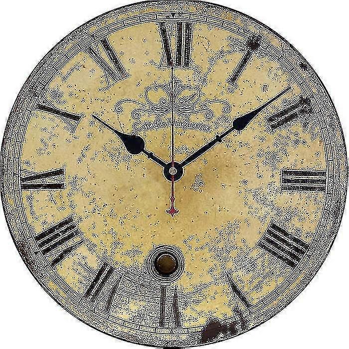 Vintage Wall Clock,silent Wood Grain Round Clock Decorative Clocks-XT