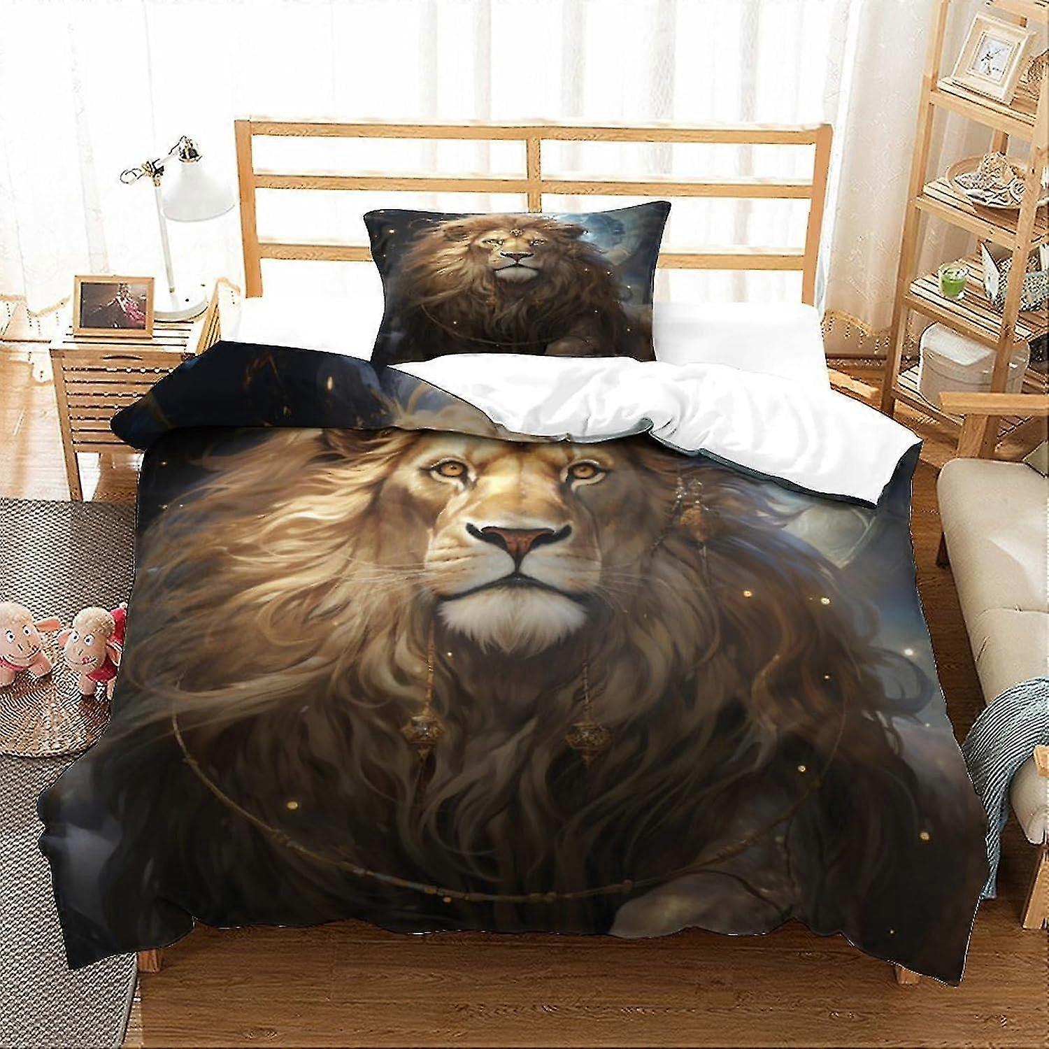 o4389 Lençóis Céu Estrelado, Leão Anime Conjuntos de Capa de Edredão Roupas de Cama Infantis Leve Macio E Respirável Impressão 3D Capa de Colcha Leve com Travesseiro