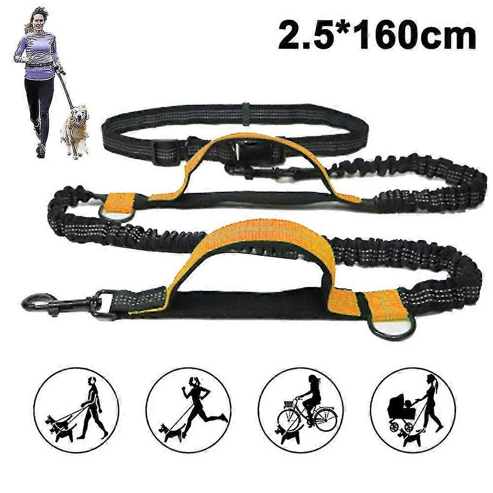 Jogging Dog Leash, Upgrade Hands-free Dog Leash With Two Bungees, Long Nylon Dog Leash With Adjustable Waist Belt For Running Fluorescent Green