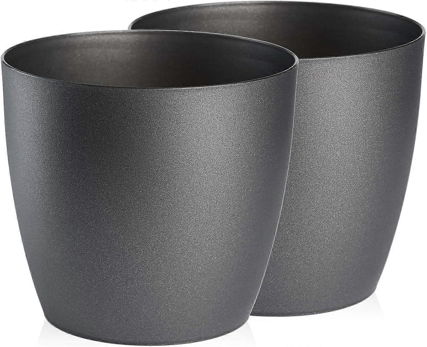 Blumentopf, Kunststoff-Pflanztopf, 2er-Set, runde Form, Blumentopf (Graphit, 20 cm)