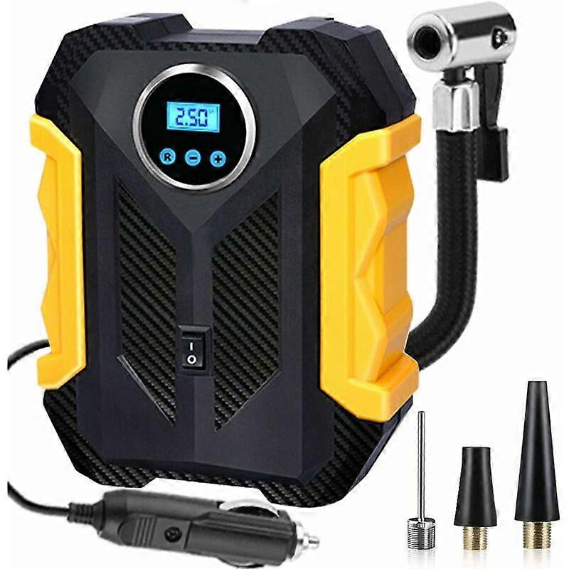 Dww-Digital Tire Inflator, Portable Air Compressor with LED Light, 12V 150PSI Fast Car Tire Inflator with 3 Nozzle Adapters, Car Tire Pump Can Be Used