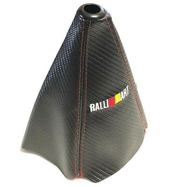Ralliart Carbon Look Gear Shift Knob Shifter Boot Cover for MT/AT with Red Stitch