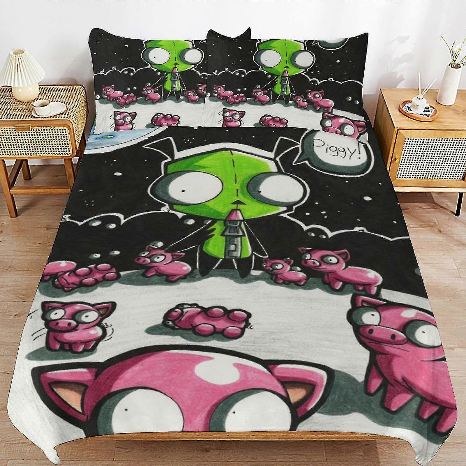 b2284 Lençóis Invader Zim Capa de Edredão Conjunto de Cama de 3 Peças 1 Capa de Colcha e 2 Fronhas Lençóis gb2284
