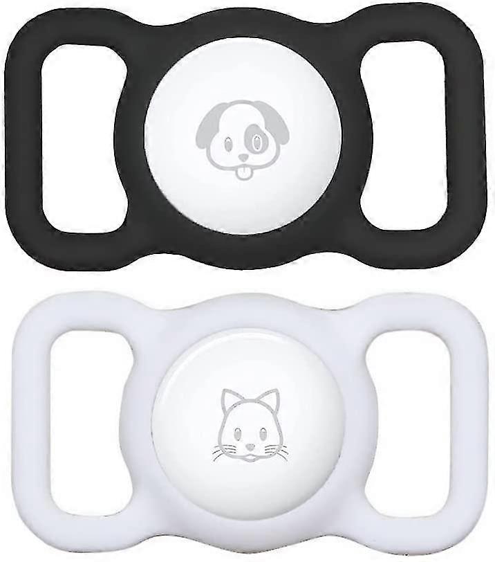 Airtag Dog Collar Holder (2 Pack) Compatible with Apple Airtag Cat Collar Holder, Pet Collar Air Tag Holder, GPS Tracker Air Tag Case (Black* white)
