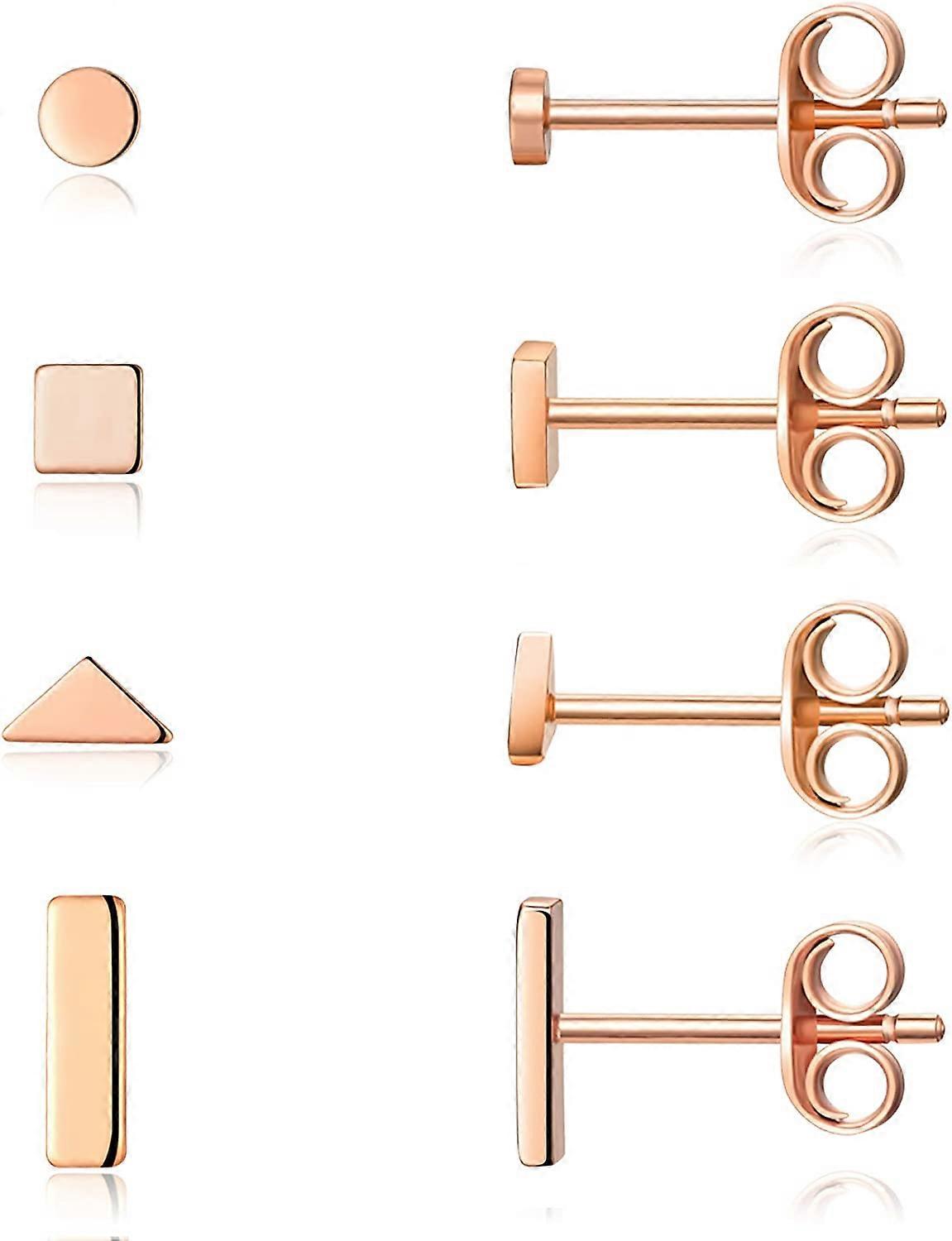 Set di 4 paia di orecchini a lobo in argento sterling, ipoallergenici, semplici e geometrici, piccoli orecchini a perno a forma di triangolo, colore: Oro, cod. E011b