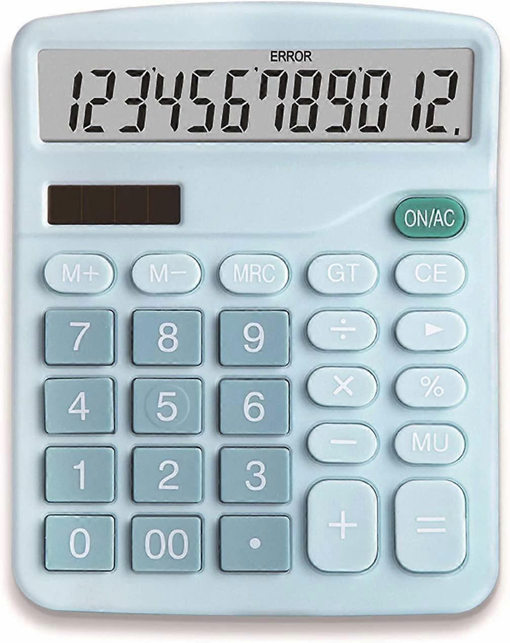 YOUHO Calculator, 12-bit Solar Battery Dual Power Standard Function Electronic Calculator with Large LCD Display Office Calculator Blue(ONE Battery) (