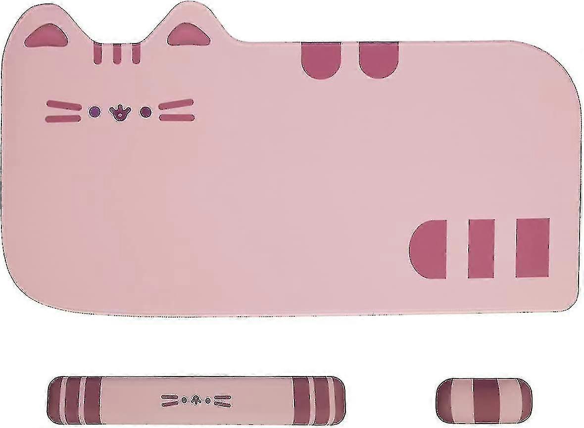 3-in-1 Gaming Keyboard Mouse Pad Desk Mat Set Cute Cat Ergonomic Keyboard Wrist Support Mouse Mat Wrist Rest,anime Kawaii Desk Accessories For Home Of