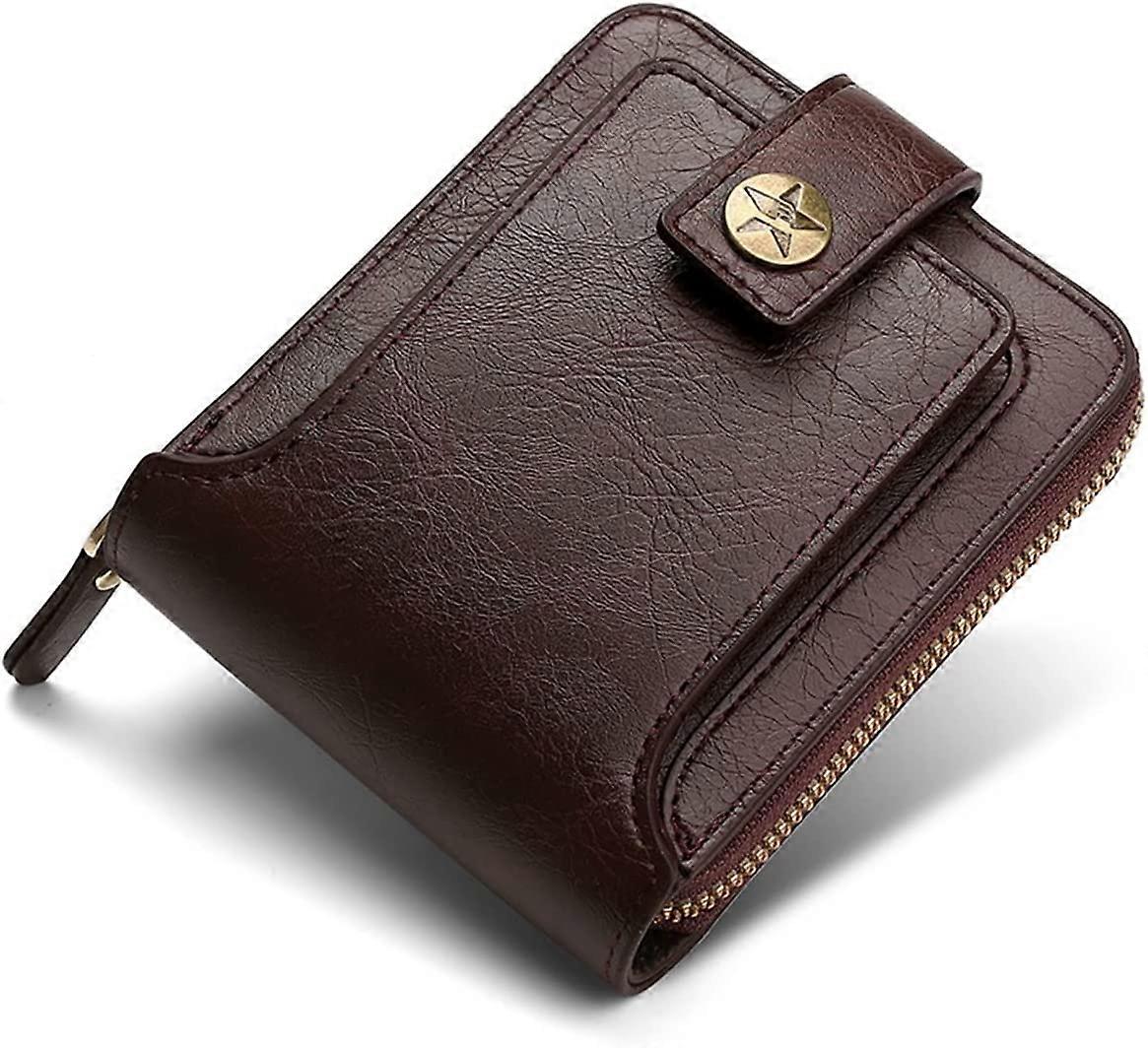 Portefeuilles minces Poche avant en cuir à fermeture éclair Petit portefeuille pour hommes 10 porte-cartes (café)