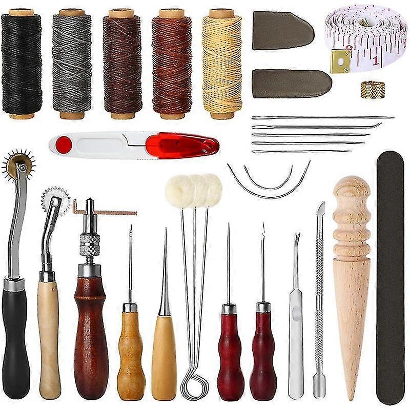 Professional Leather Craft Tools With Groover Awl Waxed Thread Thimble Kit