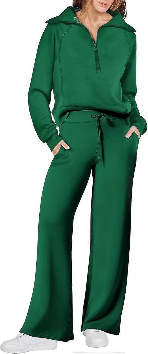 Kvinnors 2-delade överdimensionerade sweatsuitset med halv dragkedja - Fall Lounge träningsoverall för moderiktig komfort