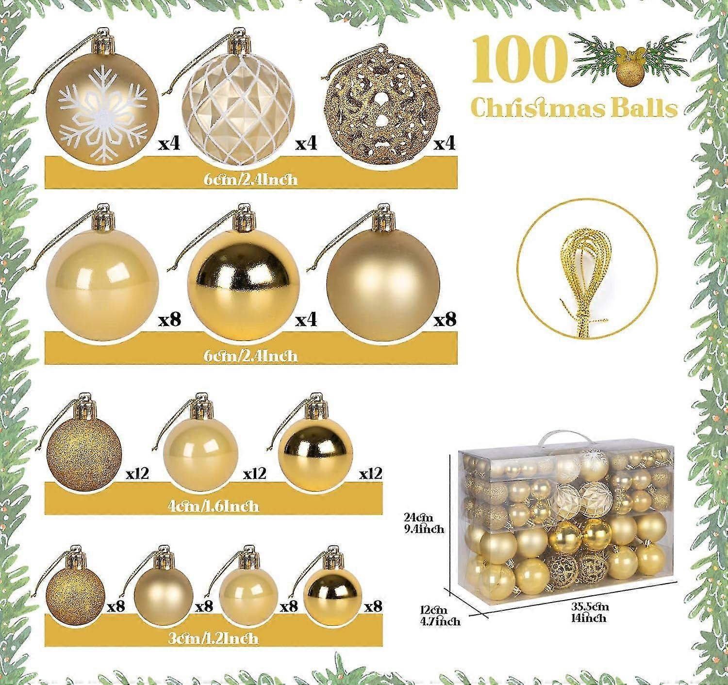 Χρυσό στολίδι χριστουγεννιάτικων δέντρων 100 τεμ στολίδια χριστουγεννιάτικης μπάλας διακοσμήσεις Χριστούγεννα Shatterproof στολίδια χριστουγεννιάτικων δέντρων που με κρεμαστό βρόχο για τις διακοπές Par