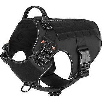 FANG Tactical Dog Harness,2X Metal Buckle,Working Dog MOLLE Vest with Handle,No Pulling Front Leash Clip,Hook and Loop Panel (Large (Pack of 1), Refle